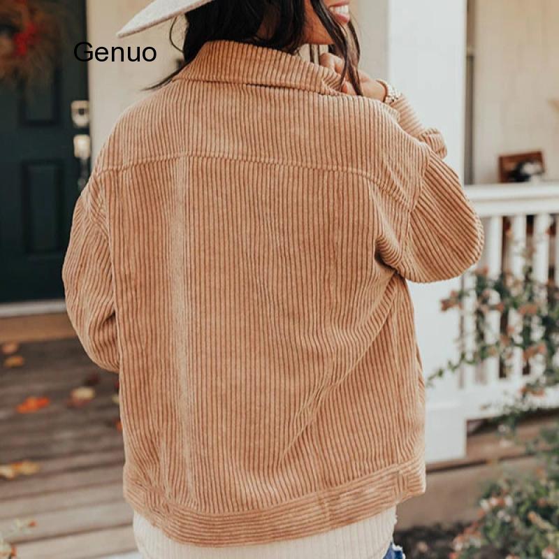 Harajuku corduroy jassen voor dames, winter- en herfstjassen, casual jassen voor dames, effen kleuren, losse bovenkleding.