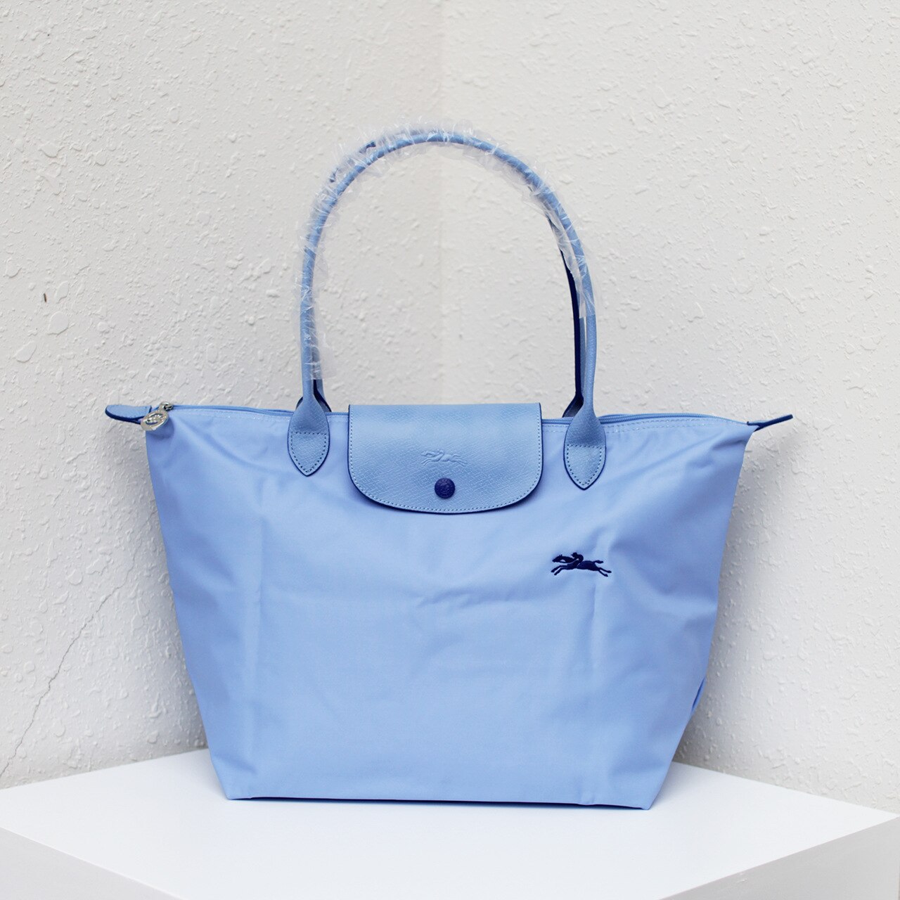 Lange griff große bestickte knödel tasche wasserdichte pendler tasche handtasche nylon leinwand tasche: Macaron Blue