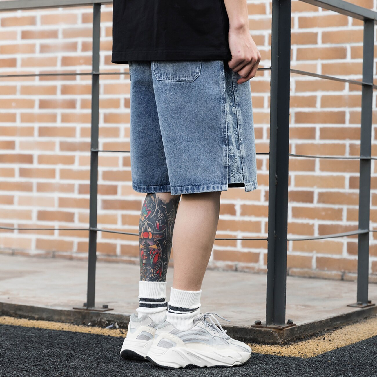 Summer Mens Denim Shorts Bandana Paisley Pattern Patchwork Short Jeans Streetwear Harajuku Hip Hop Shorts Pants