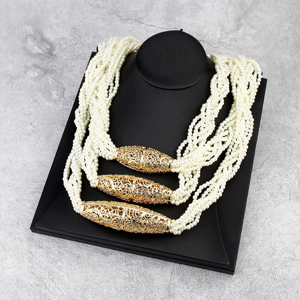 Sunspicems Multilayered Beads Chain Romantic Choker Necklace Simulated Pearl Necklace African Wedding Jewelry Bride