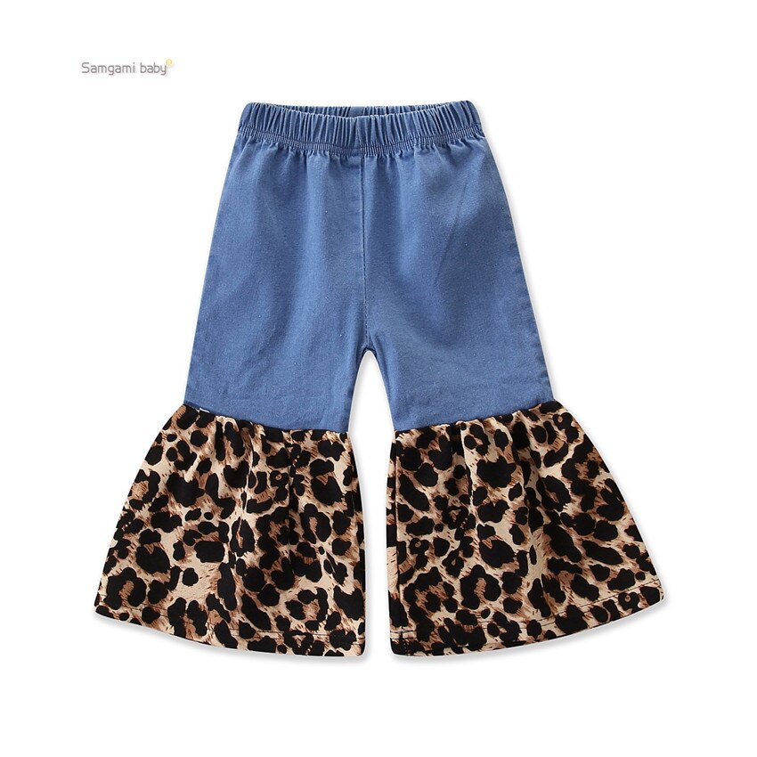 Barn sommar flickor retro leopard jean flare byxor: 100cm
