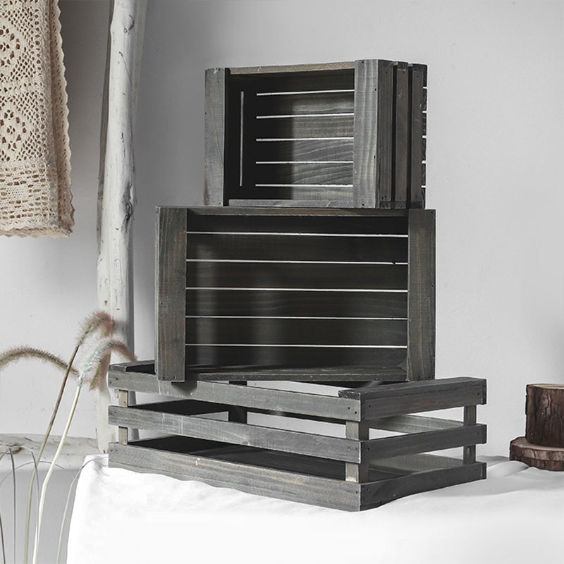 Nordic Rectangle Storage Box Wooden Crate Box Fruit Solid Wood Strip Handmade Crafts Home Decoration Organizer Sundry Craft