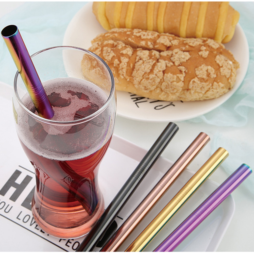 Stainless Steel Straw Metal Drinking Straw Reusable Straight Straw Kitchen Party Fruit Juice Milk Straw