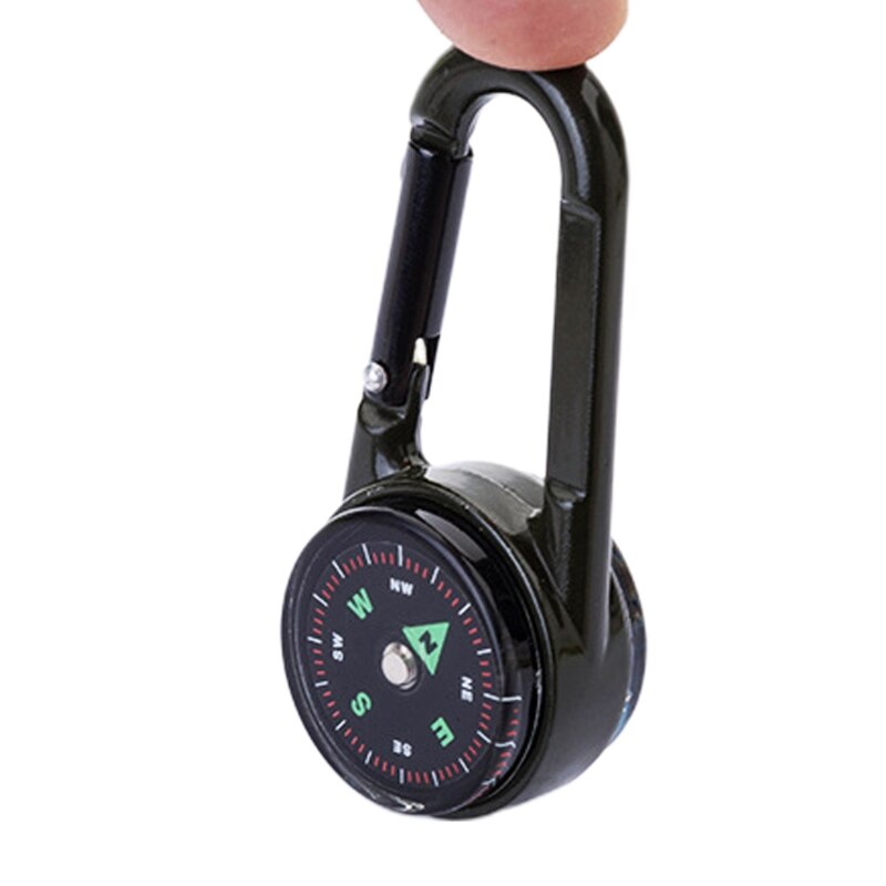 Camping Climbing Hiking 3-in-1 Compass Carabiner Thermometer Snap Hook Keychain Outdoor Survival Tools