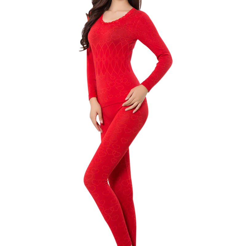 Vrouwen Lange Mouwen Comfy Winter Warm Ondergoed Tops + Broek Lange Onderbroek: Rood