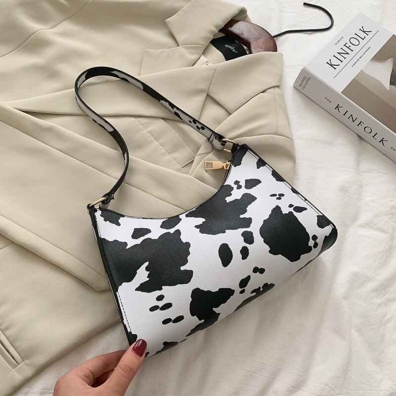 Mode Zebra Print Vrouwen Luxe Handtas Pu Leer Eenvoudige Onderarm Schoudertassen Vrouwelijke Dagelijks Baguette Totes Purse Pouch: Cow