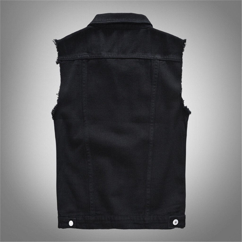 mannen vest mode toevallige denim jas mouwloos vest zwart vest denim vest top Y813