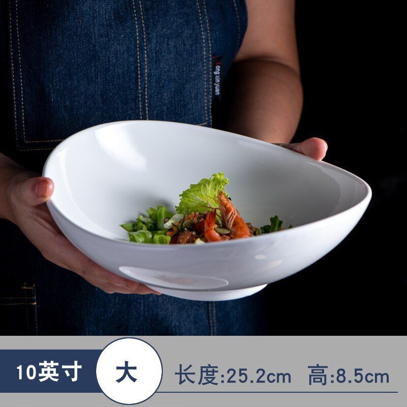 White Irregular Salad Bowl Ceramic Picnic Plates Dinner Plate Fruit Kitchen Decor Restaurant Dish Tray Platos De Cena: 25.2x8.5cm