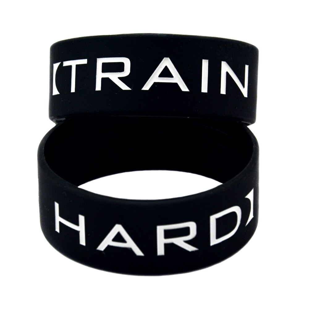 1PC Train Hard Motivational Silicone Wristband 1 Inch Wide Black