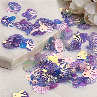 400 stuks losse pailletten in de vorm van een 15mm -jakobsschelp, doe-het-zelf-kledingaccessoires, naaiversiering, kledingknutselwerk voor het maken van sieraden: Paarse kristalkleur