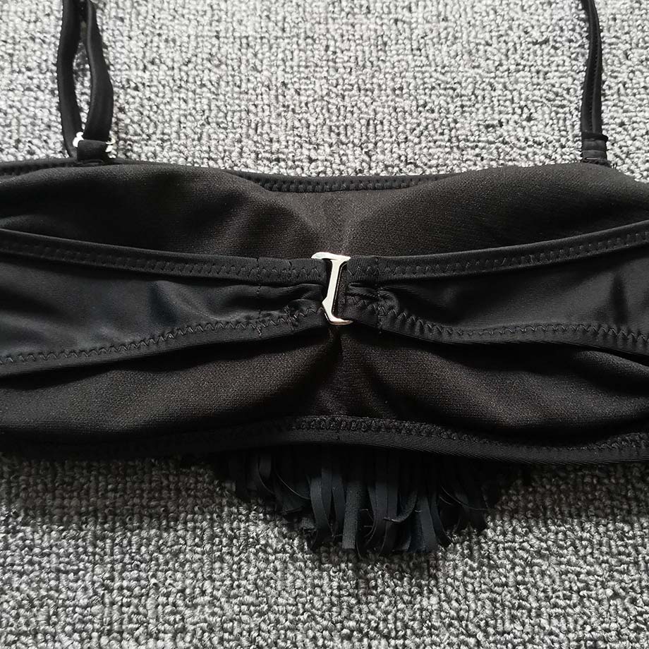 Bañador para niña de 6 a 14 años, Bikini con flecos negros, traje de baño de dos piezas con borlas, Top Halter, trajes de baño para niña