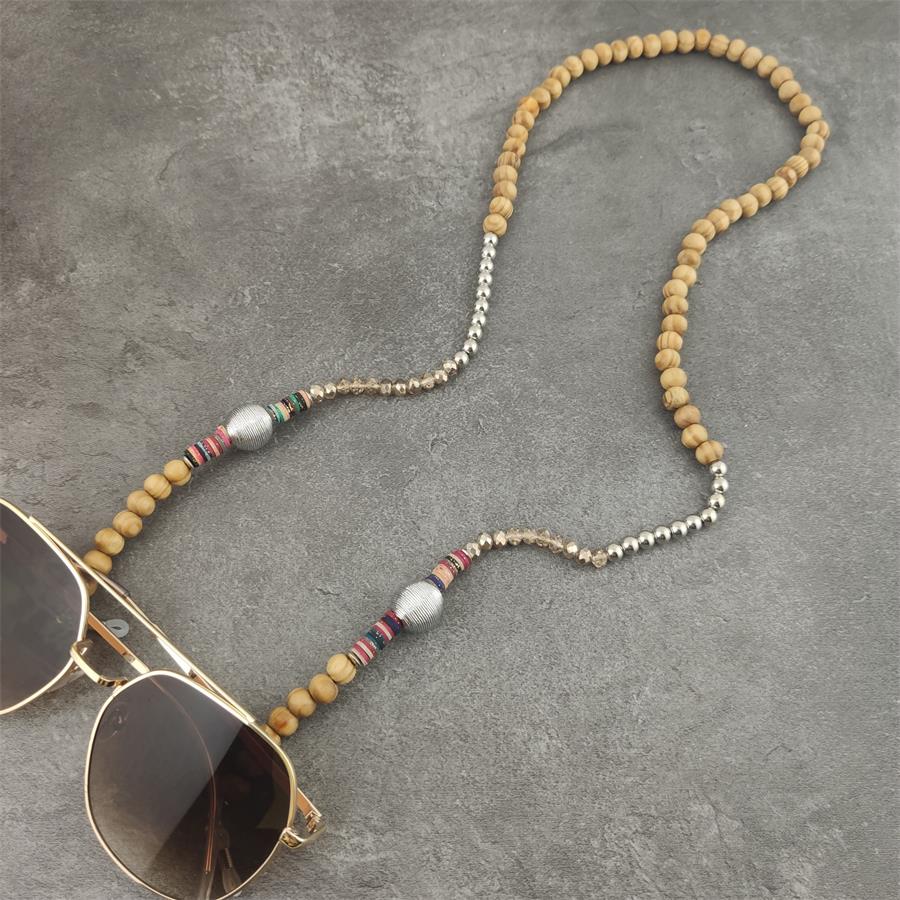 Handmade Wooden Beads Eyewears Chains Black Beaded Sunglass Eyeglass Lanyards Cord Holder Glasses Ropes For mask: light brown silver