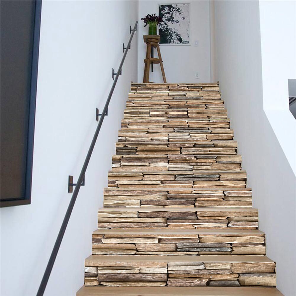 13 unids/set adhesivos 3D DIY para escalera de piedra extraíble de patrón escaleras escalones pegatinas de pared de piso calcomanías etiqueta engomada decoración del hogar