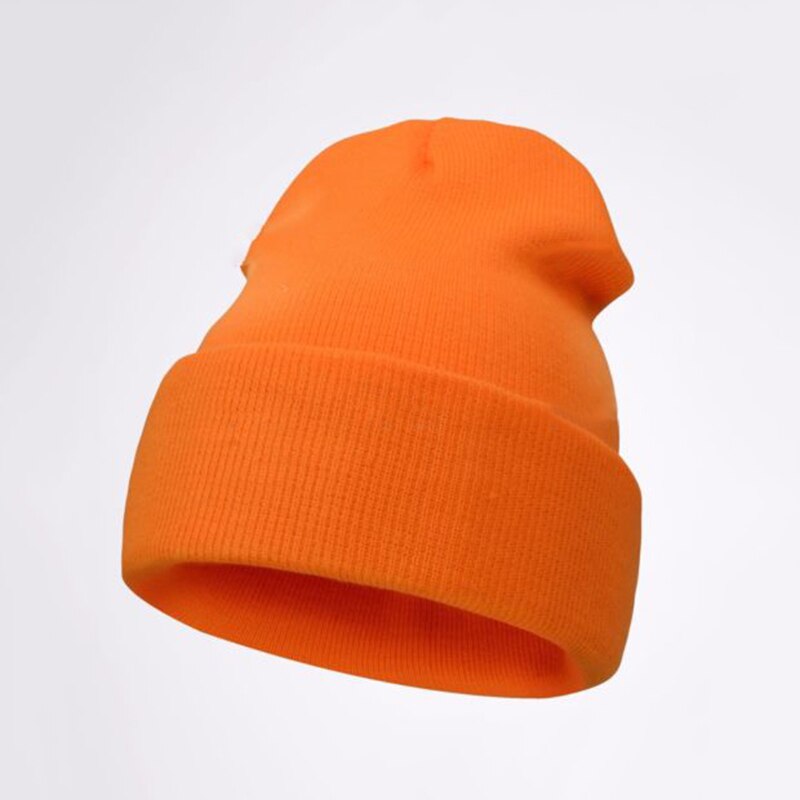 Vinterhuer hue almindelig strikhue efterår vinter varm skimanchet kasket uld blandinger bløde slouchy skull caps huer mænd kvinder: Orange