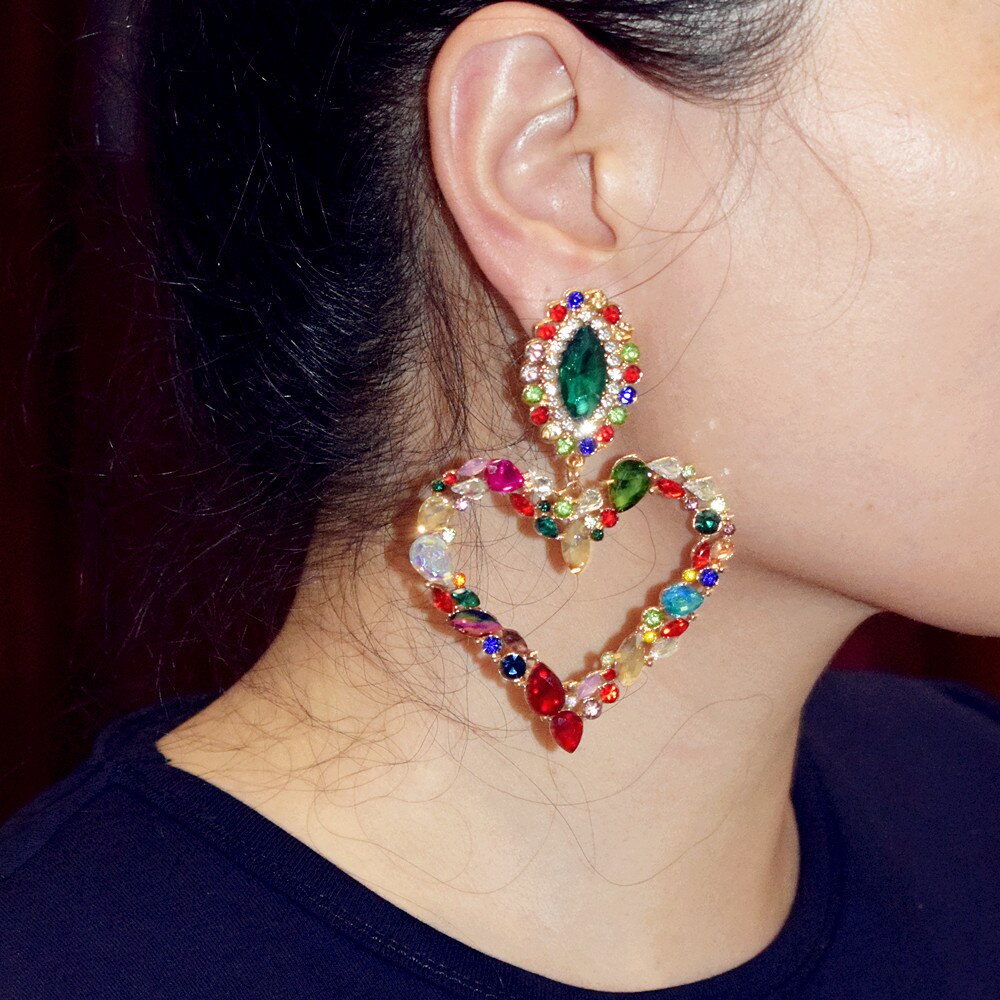 Zadrop øreringe smykker øreringe klassiske dame store mærke øreringe barokke hjerte øreringe indlagt med vanddråbe farve rhinestone