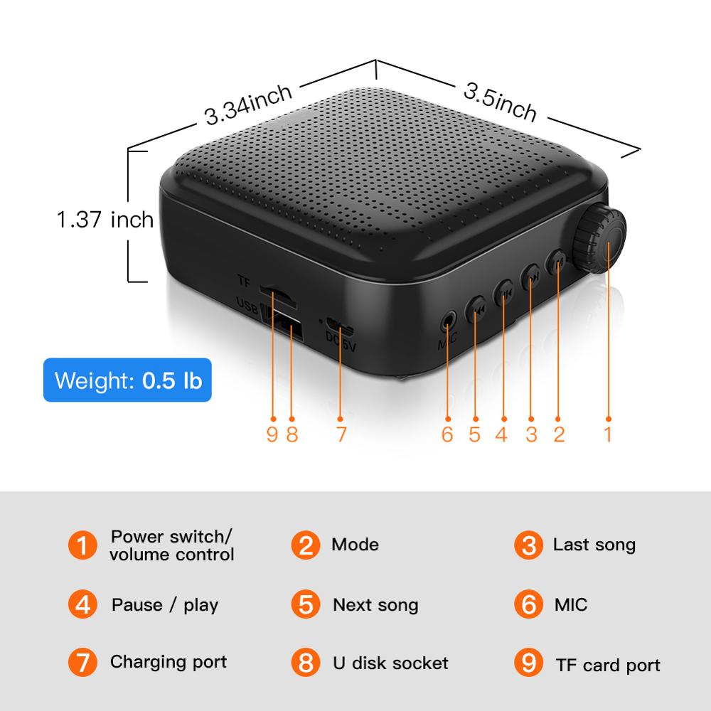 Portable 12W Mini Wired Voice Amplifier with Sound-Amplifying Music Playing Wired Microphone Headset for Classroom Meetings