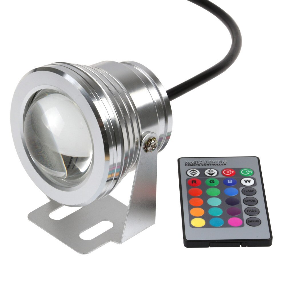 Luz LED subacuática de 10W, 12V CC, IP68, resistente al agua, luces de punto de la lámpara para piscina, lámpara para acuario, con mando a distancia, color blanco/cálido/RGB