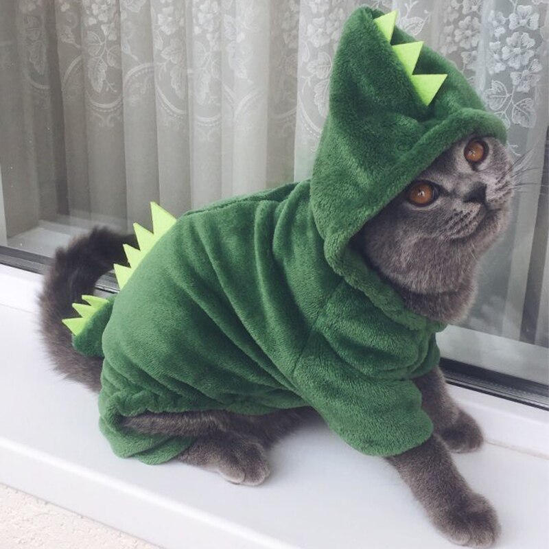 Pet Cat Clothes Funny Dinosaur Costumes Winter Warm Plush Cat Coat Small Cat Kitten Hoodie Puppy Dog Clothes