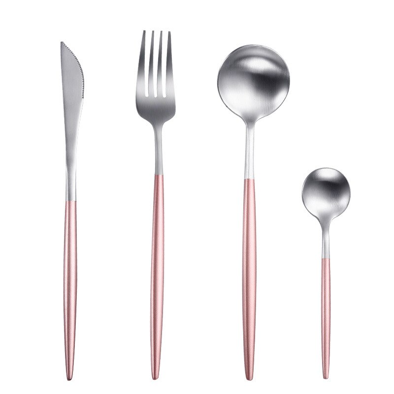 Bestekset zwart goud vork lepel messenset roestvrij staal servies reisserviesset voor bruiloft: Roze zilver