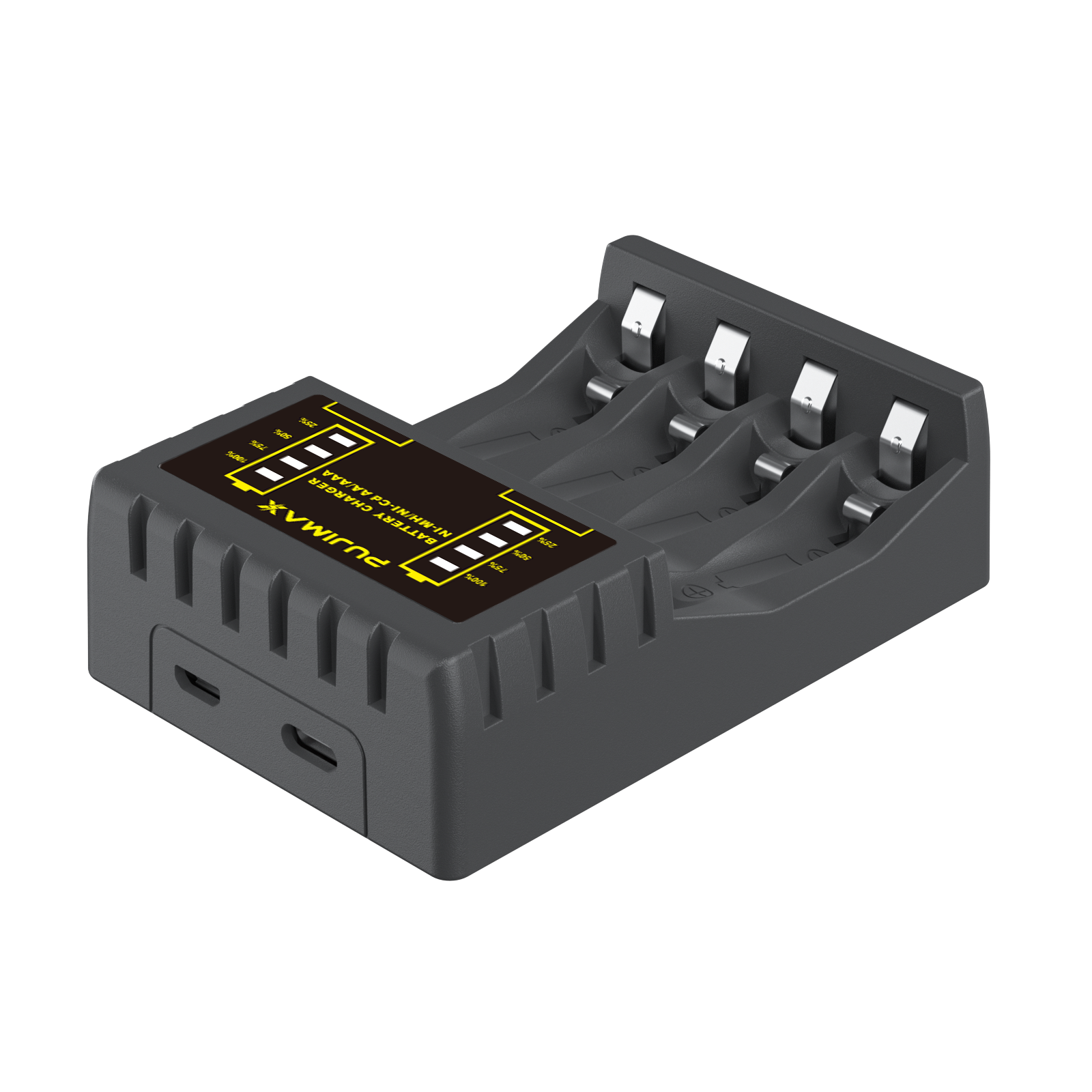 Carregador de bateria inteligente Ni-Mh PUJIMAX com 4 slots para bateria recarregável AA Ni-MH de 1,2 V com alimentação de saída USB e display LED