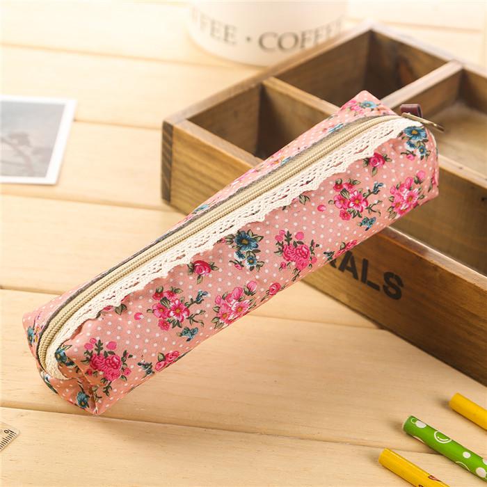 Mini Retro Flower Floral Lace Pencil Case, Pencil Bag School Supplies Cosmetic Makeup Bag Zipper Pouch Purse, Estojo Escolar: E
