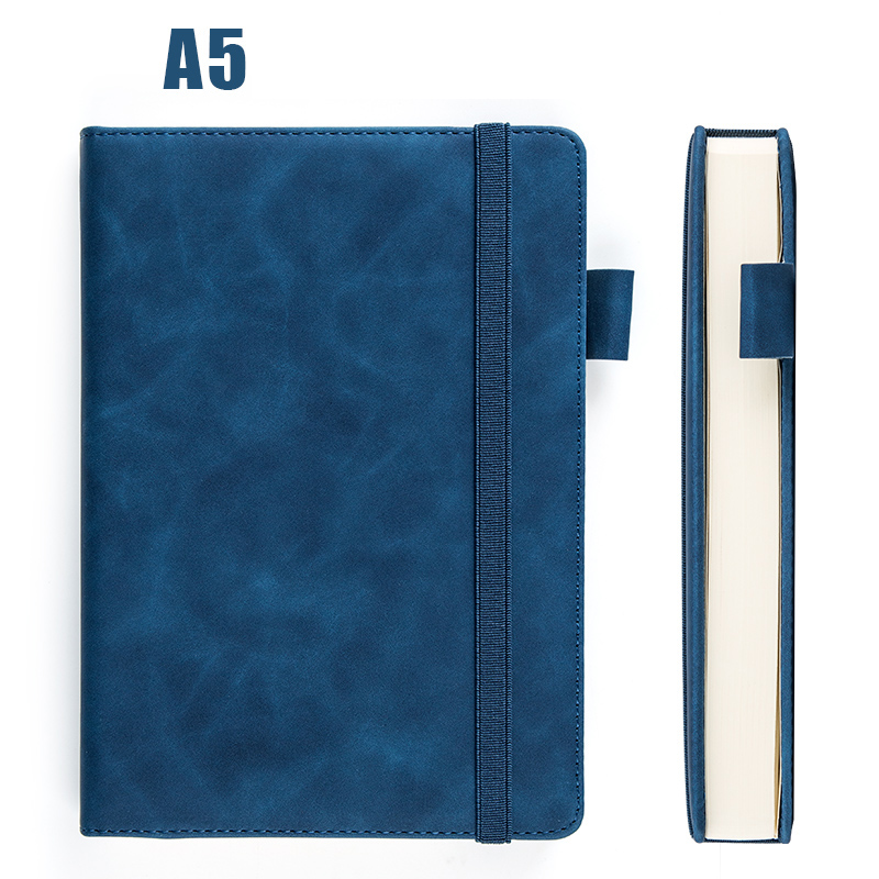 360 Pages Super Thick Wax Sense Leather A5 Notebook Business Office Daily Work Notebook NotebookS Free Portrayal Company Logo: Dark blue