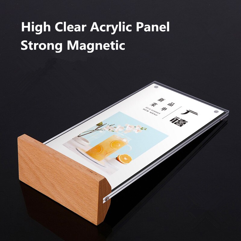 A5 Magnetic Acrylic Sign Holder Cardboard Display Stand Store Advertising Wooden Poster Frame Paper Photo Frame