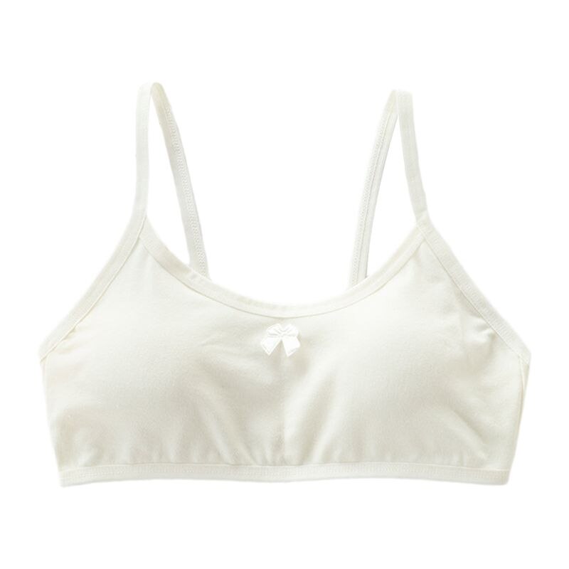 Puberté filles Spaghetti sangle sous-vêtements bonbons couleur nœud soutien-gorge d'entraînement dos nu amovible rembourré sans fil brassière: Yellow