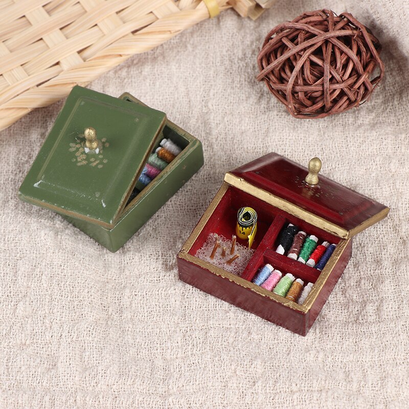 Vintage Hout 1/12 Schaal Miniatuur Poppenhuis Naaien Box Poppenhuis Meubels Decor Accessoires Speelgoed