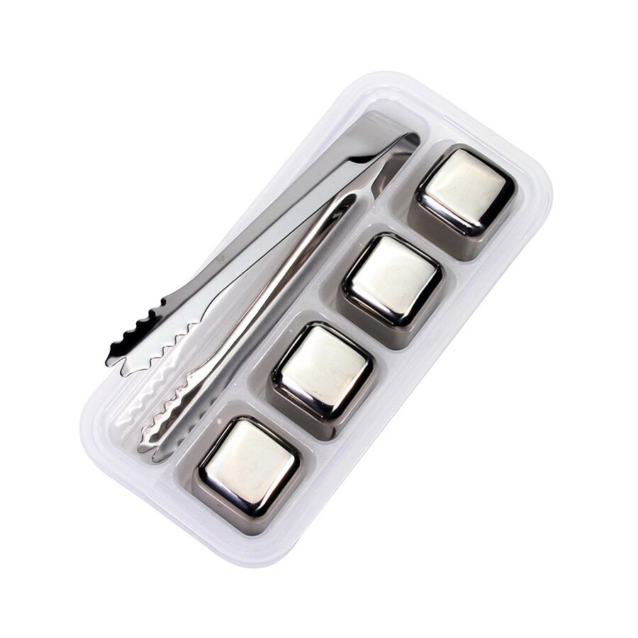 Stainless Steel Ice Cubes Reusable Whiskey Wine Freezing Cubes Chiller Drink Multifunction Eco-Friendly Party Bar Cooler Tools: 4 Pcs with Tongs
