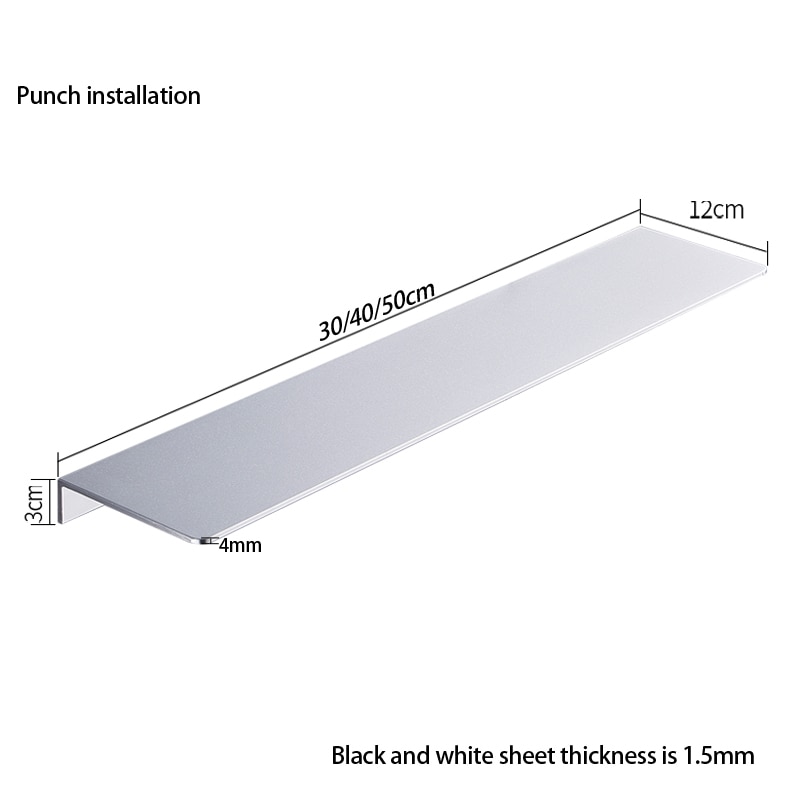 Sort hvid aluminium badeværelseshylder køkken vægmonteret hylde brusereol badeværelse tilbehør 30-50cm længde