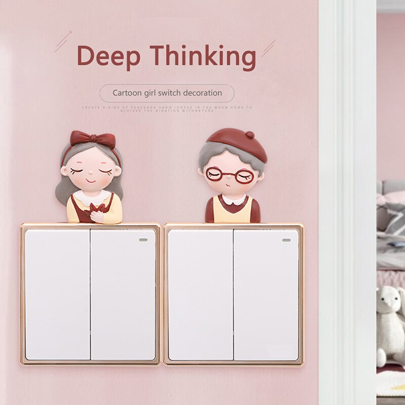 ♕s 3D Cartoon Cute Thinking Girl Boy Switch Stickers Home Wall Stickers Fantasy Switch Sticker Multifunctional Stickers