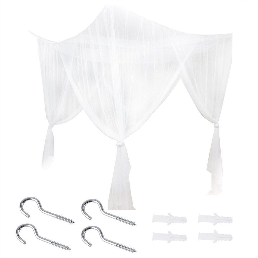 4 Corner Post Bed Canopy Post Bed Canopy Mosquito Net Netting Curtain Dustproof Home Bedding Canopy Full Size Bedding: white