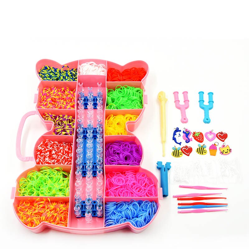 4500pc Rubber Loom Bands Set Box DIY Toys Bracelet Silicone Elastic Bands Weave Loom Bands Toy Tool AccessoriesABC Stickers