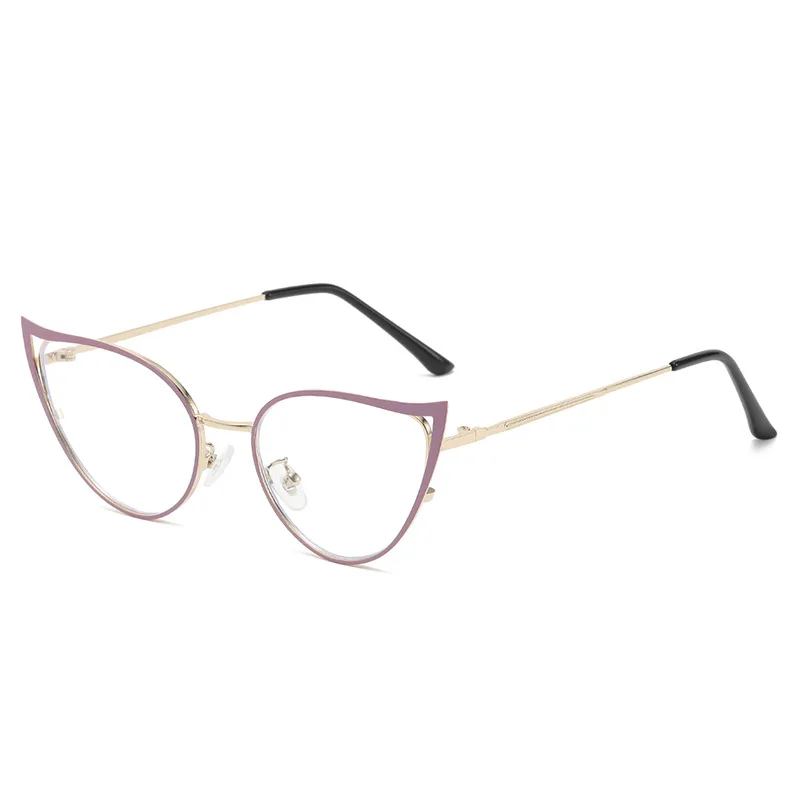 Gafas ultraligeras Unisex con personalidad, gafas antiazules con forma de ojo de gato ahuecadas, gafas ópticas decorativas de Metal a la: Castaño