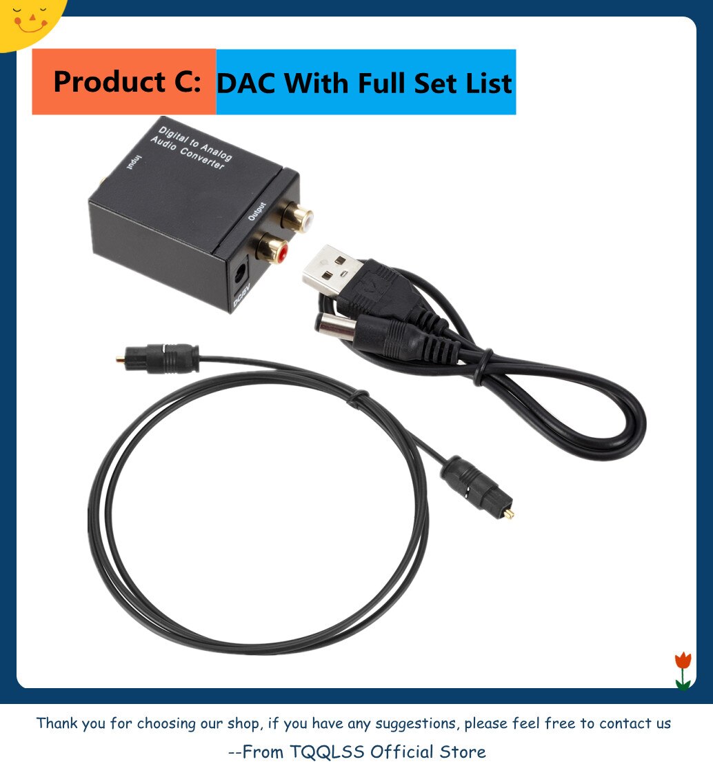 Dac Digitaal Naar Analoog Audio Converter Optical Fiber Toslink Coaxiale Signaal Naar Rca R/L Audio Decoder Spdif Atv dac Converter: Full Set