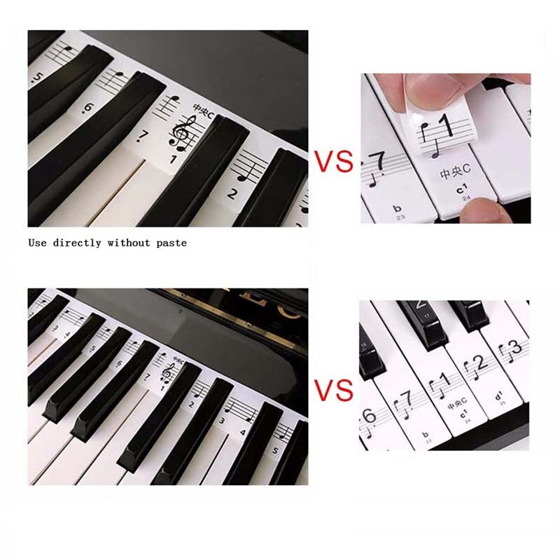 Transparent Piano Keyboard Sticker 61/81 Key Electronic Keyboard Piano Sticker 88 Key Piano Stave Note Sticker for White Keys