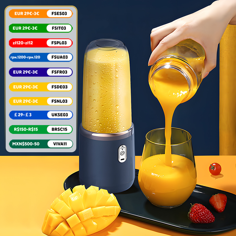 Botella de licuadora portátil, licuadora de jugo multifunción eléctrica de 6 hojas, licuadora de batidos de jugo fresco, trituradora de hielo, procesador de alimentos