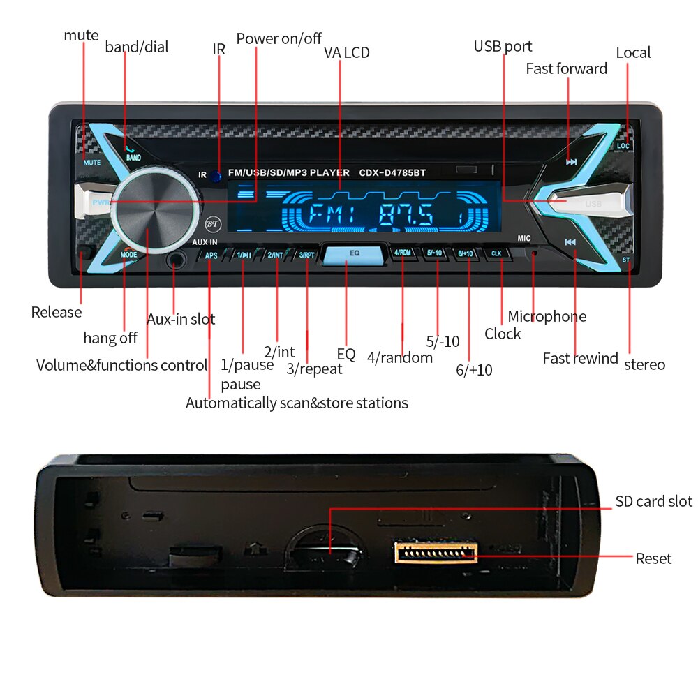Bluetooth Universal Detachable Panel Car MP3 Player Radio Stereo Audio Remote Control USB / SD MMC Card Reader
