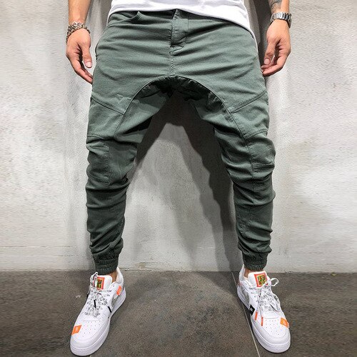 Männer Jogginghose Hüfte hüpfen Seite Reißverschluss Volle Länge Hosen männer gewebte Stoff Hose Strahl Fuß Hosen: XXL / Grün