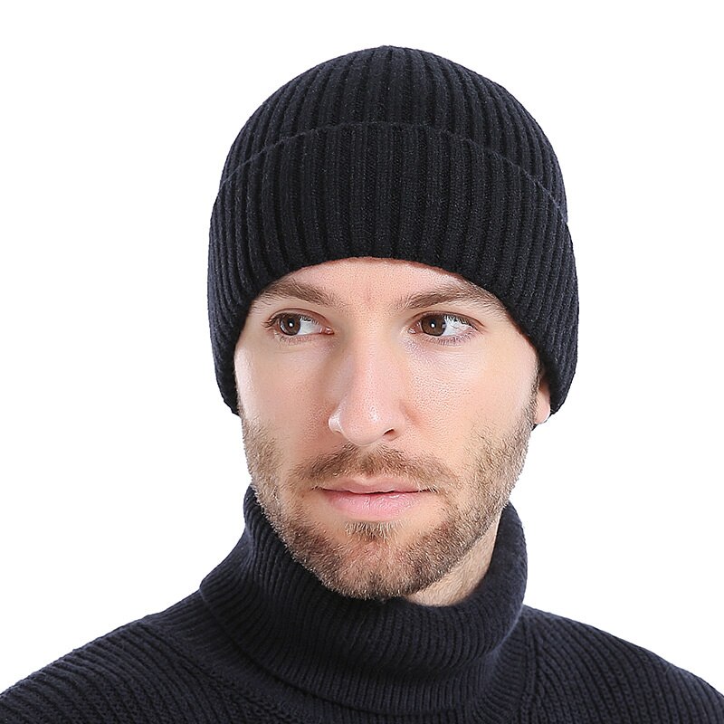 Men's Winter Warm Winter Hats Thick Wool Soft Knit Hats Stylish Casual Beanie Skullies Cozy Cotton Ski warm protect ear hats