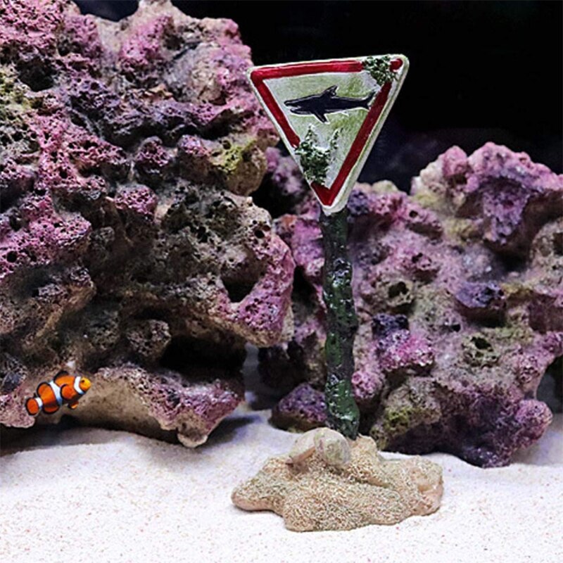 Shark Warning Board Aquarium Décor Ornaments, Warning Sign Sunken Rock, Resin Fish Tank Decorations Remains