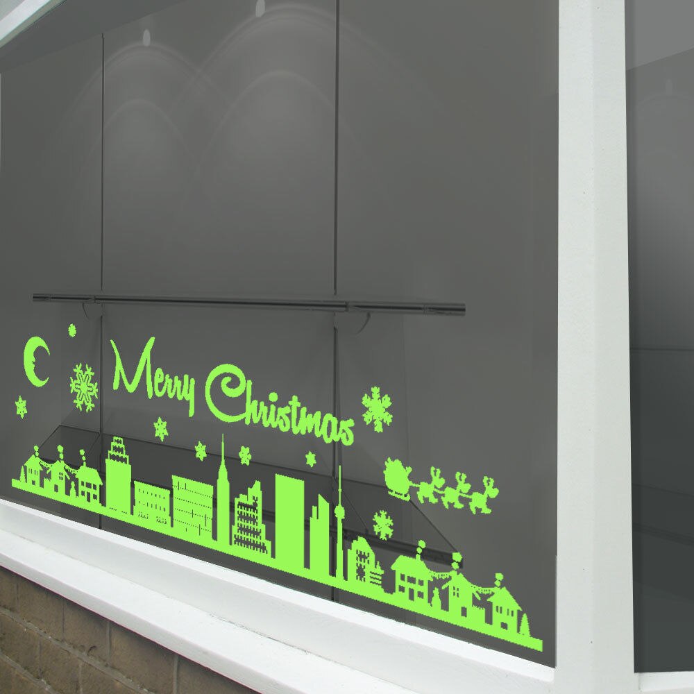 Frohe Weihnachten Aufkleber Weihnachten Display Shop Fenster Vinyl Aufkleber Neue Stadt Szene Wand Aufkleber Nach Farben Wandbild Tapete LA768