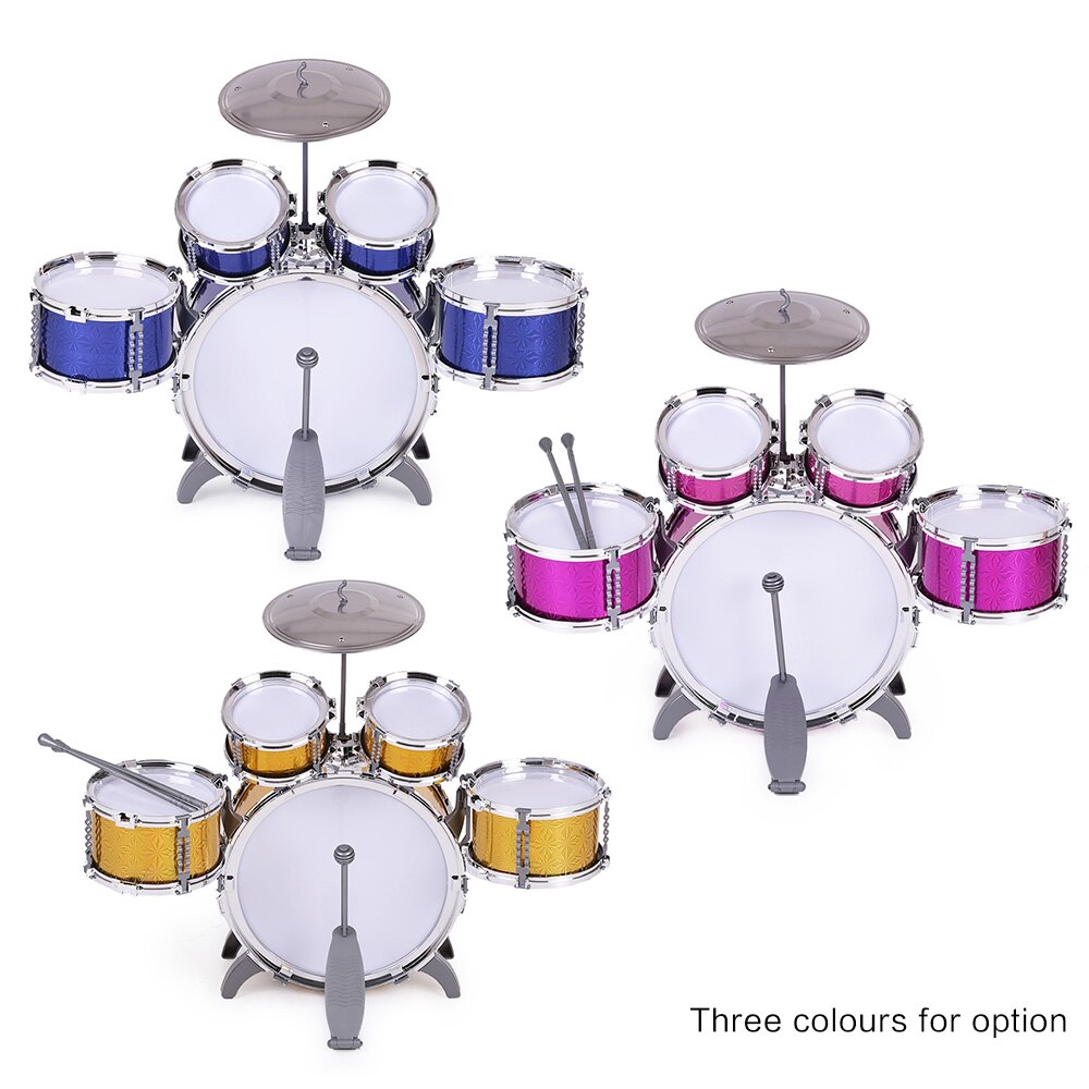 Enfants enfants tambour ensemble Instrument de musique jouet 5 tambours avec petite cymbale tabouret bâtons de tambour pour garçons filles