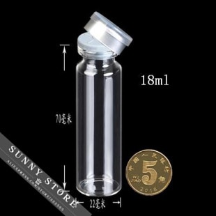 10 stks/partij 22x70x12.5mm 18ml Butyl Rubberen Stop Flessen Aluminium Seal Glazen Flessen Experimentele Test penicilline Fles