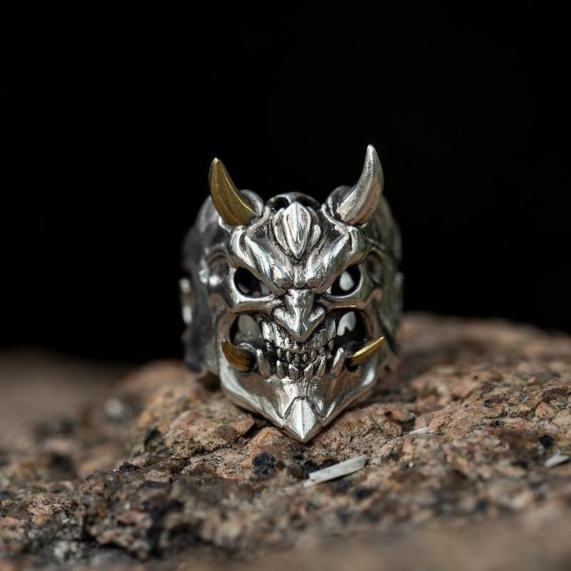 Japanse Hannya Masker Skull Ring Retro Halloween Menand Vrouwen Ringen Hip Hop Rock Sieraden Verstelbare