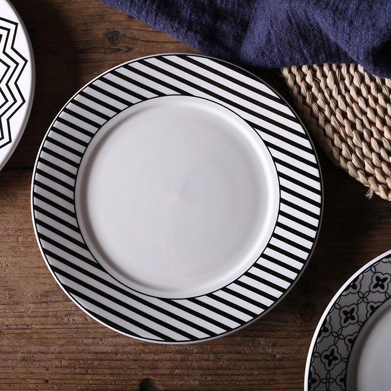 Céramique pratique assiette nordique Vintage créative, gâteau aux fruits Steak salade motif géométrique vaisselle grand plat: S7