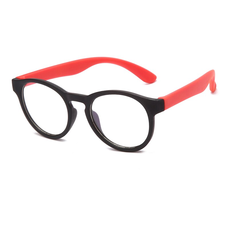 Gafas con montura de silicona TR90 para niños y niñas, lentes ópticas de protección antiluz azul, redondas y flexibles, color Naranja: black red