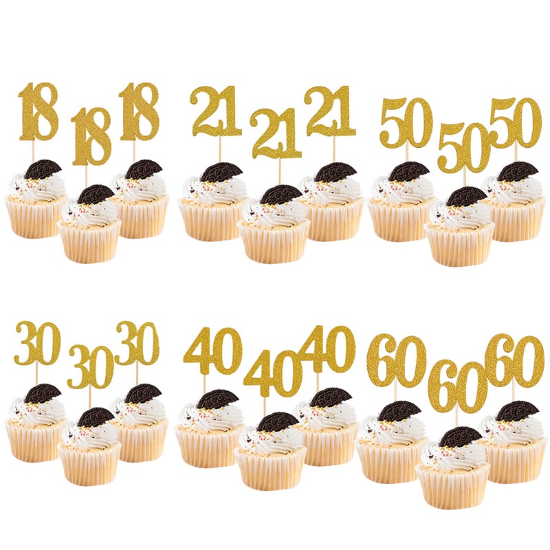 18 21 30 40 50 60 glitter guld nummer kage toppers voksen fødselsdagsfest kage dekoration bryllupsdag digital dessert deco
