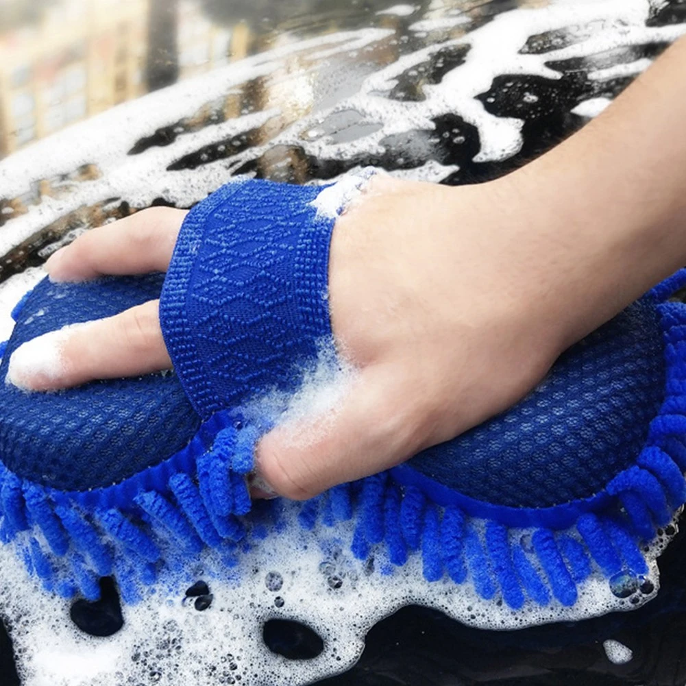 Esponja para lavado de coches de chenilla de microfibra azul, almohadilla para cepillo de lavado, herramienta de limpieza, toalla de lavado automático, guantes, accesorios de estilismo, 1 ud.